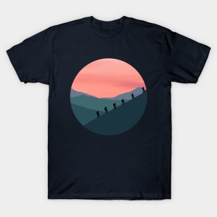 Mountains landscape, lake, climber, mountaineering, nature colorful, blue, pinkl, nature lovers T-Shirt